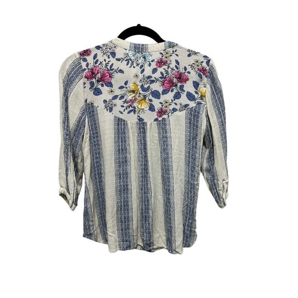 Figueroa And Flower Peasant Top Womens Petite Medium Floral Striped‎ Short Boho - Picture 7 of 10